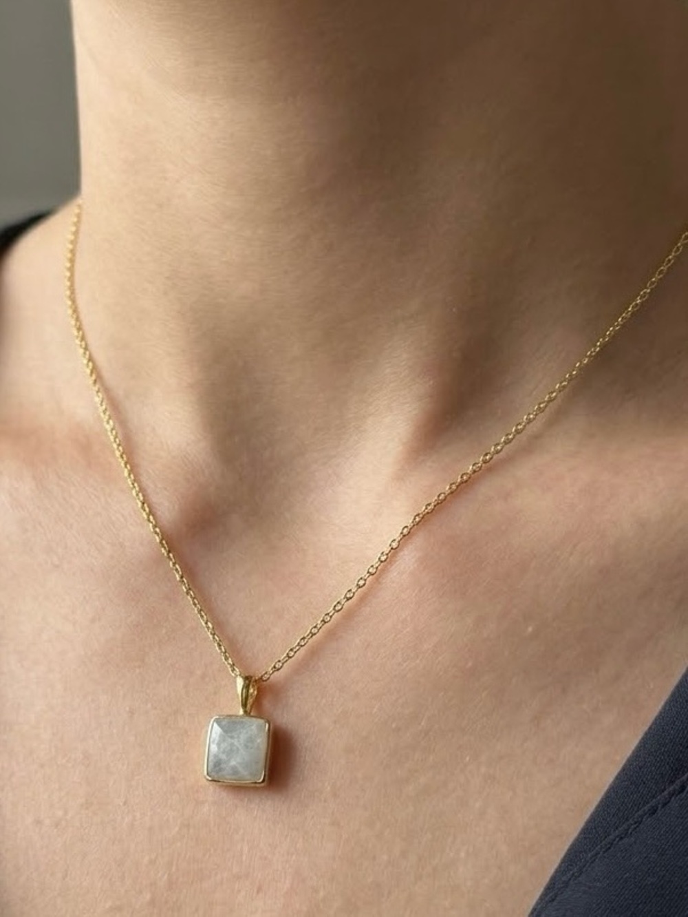 Gold Square Cushion Gemstone Pendant Necklace